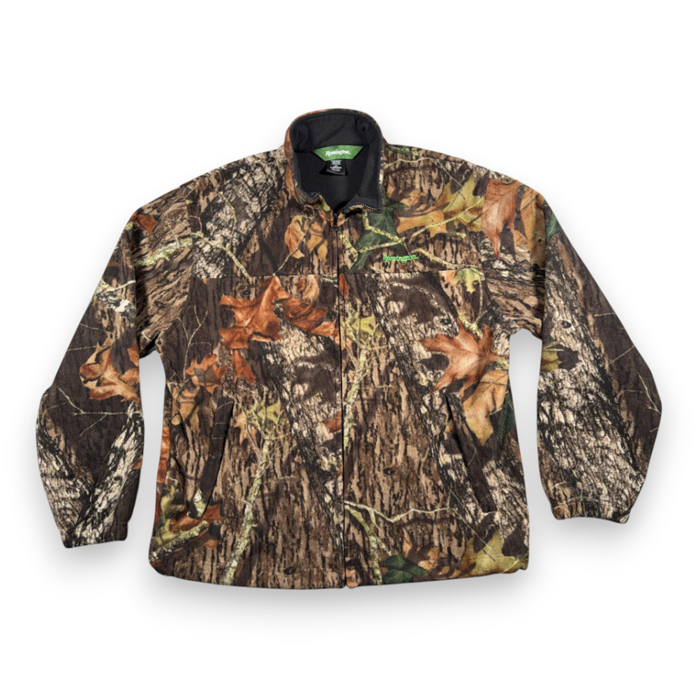 Remington Jacket Adult LARGE Brown Green Camo Polyester Fleece Mossy Oak Hunting